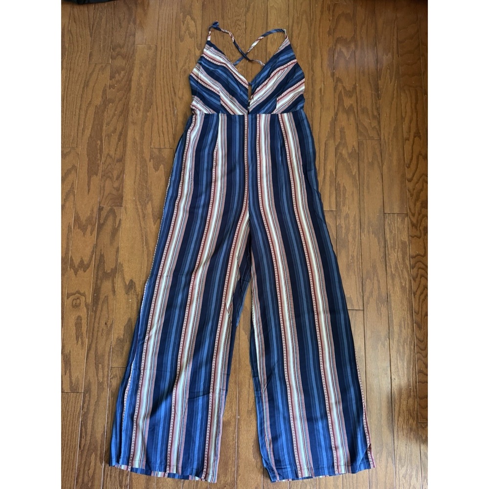 NWT Hayden Los Angeles Women's L Striped Wide Leg Jumpsuit Open Back‎ Boho